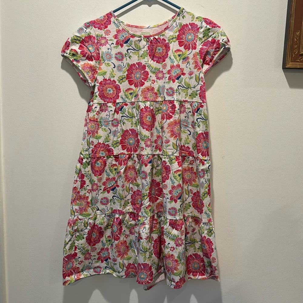 100% organic cotton Pink Floral Dress, Green Cotton by garnet hill kids, size XL